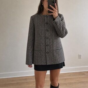 Vintage Wool Plaid Blazer Boxy Women S 90s‎ Old Money Quiet Luxury Academia